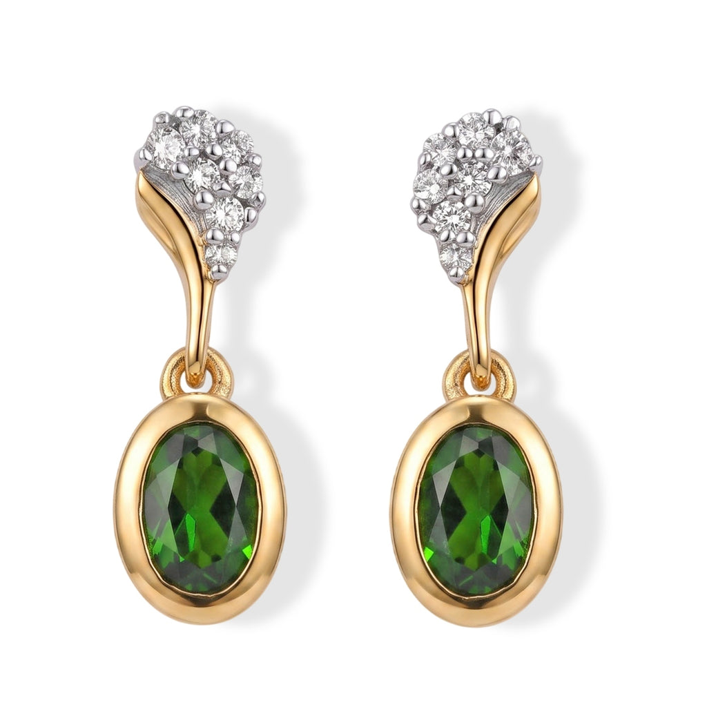 D'Joy - Natural Chrome Diopside & White Zircon Dangling Earring with Push Post in Yellow Gold Plated Sterling Silver 1.20 Ct._8707905