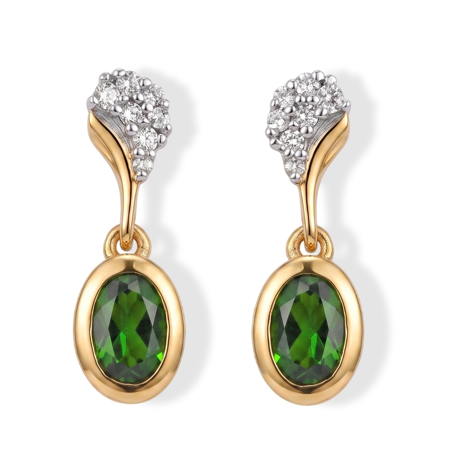 D'Joy - Natural Chrome Diopside &amp; White Zircon Dangling Earring with Push Post in Yellow Gold Plated Sterling Silver 1.20 Ct. 8707905 0