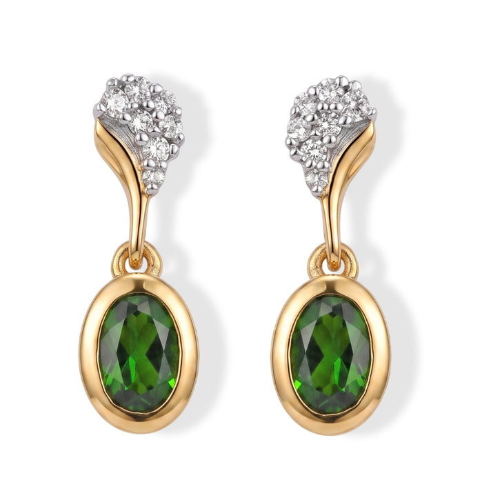 D'Joy - Natural Chrome Diopside &amp; White Zircon Dangling Earring with Push Post in Yellow Gold Plated Sterling Silver 1.20 Ct. 8707905 1