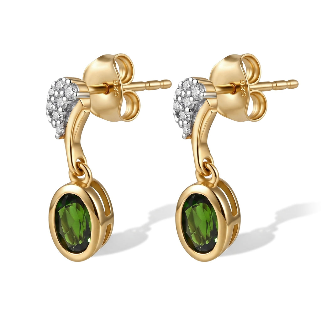 D'Joy - Natural Chrome Diopside & White Zircon Dangling Earring with Push Post in Yellow Gold Plated Sterling Silver 1.20 Ct._8707905_3