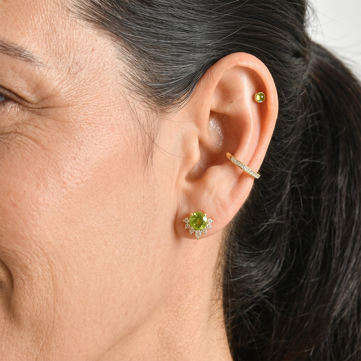 D'Joy - Natural Hebei Peridot &amp; White Topaz Earring with Push Post in Yellow Gold Plated Sterling Silver 2.26 Ct. V32513450 3