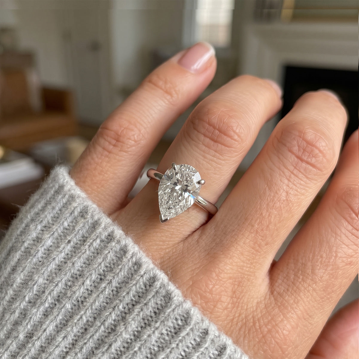 Luxuriant - 14K White Gold IGI Certified VS/G Lab Grown Diamond Pear Cut Solitaire Ring 5.00 Ct. 8707959 6