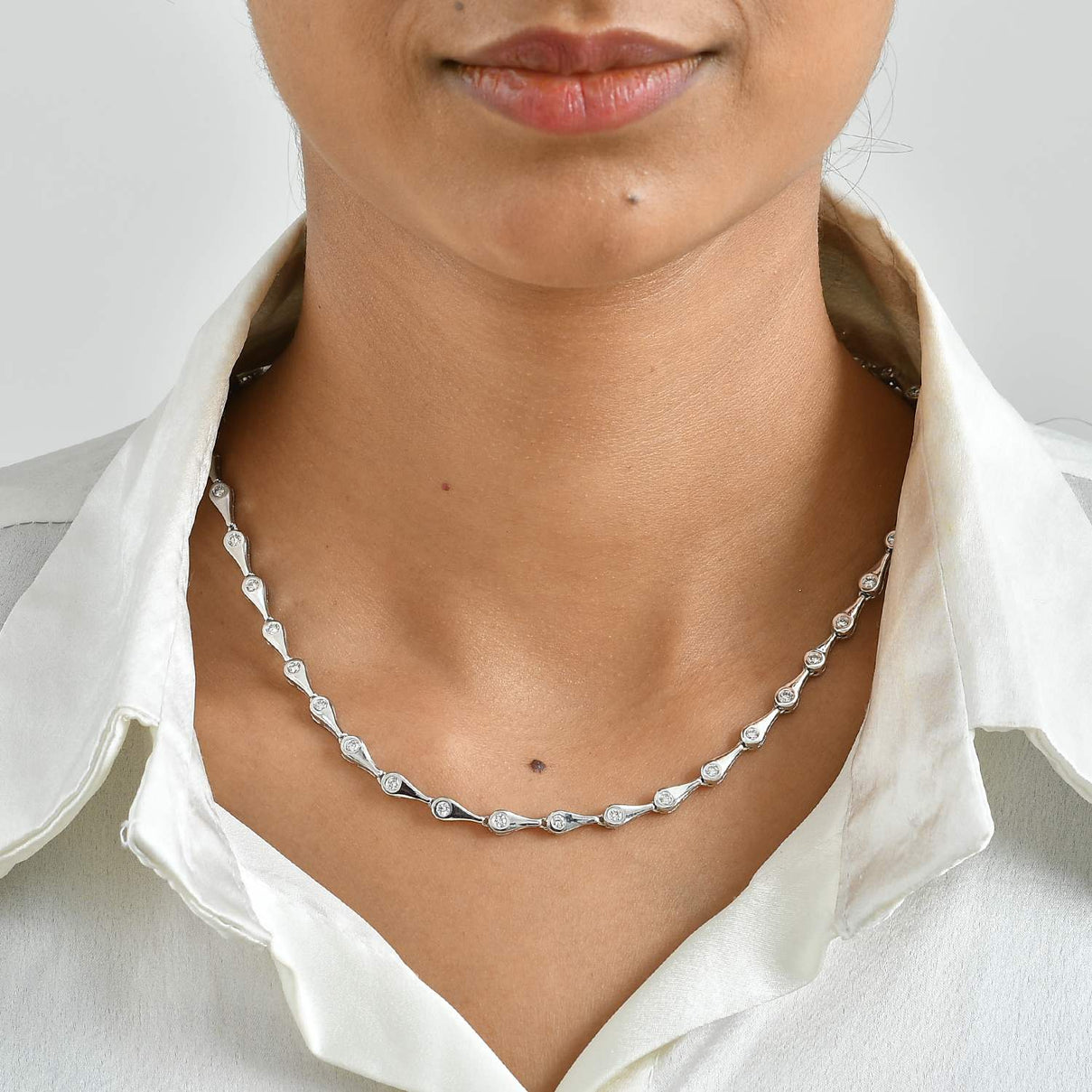 Lucy Q - SGL Certified Lab Grown Diamond (SI-G-H) Station Necklace (Size - 20) in Rhodium Overlay Sterling Silver 5.00 Ct, Silver Wt. 22.00 Gms 8708127 1