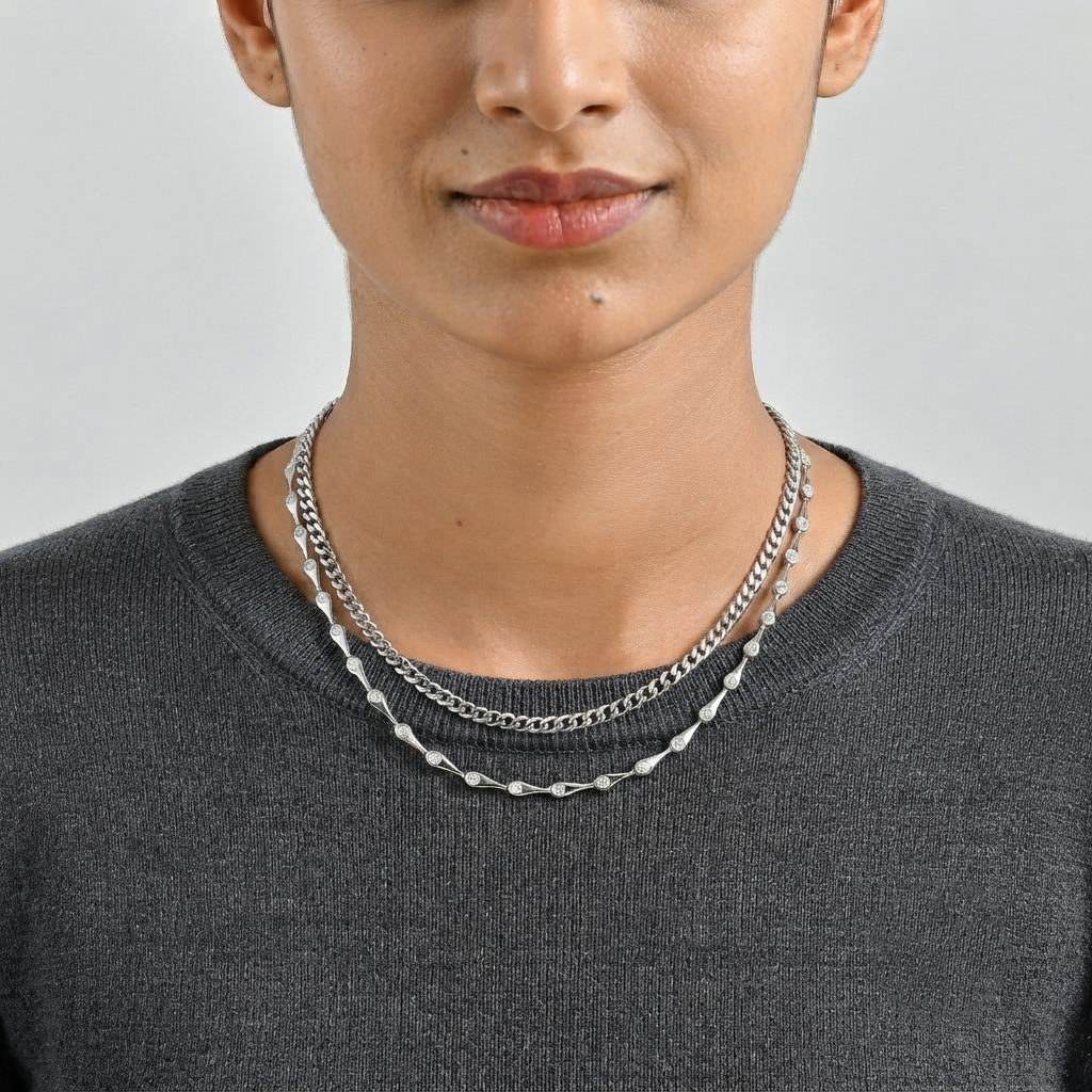 Lucy Q - SGL Certified Lab Grown Diamond (SI/G-H) Station Necklace (Size - 20) in Rhodium Overlay Sterling Silver 5.00 Ct, Silver Wt. 22.00 Gms_8708127_2