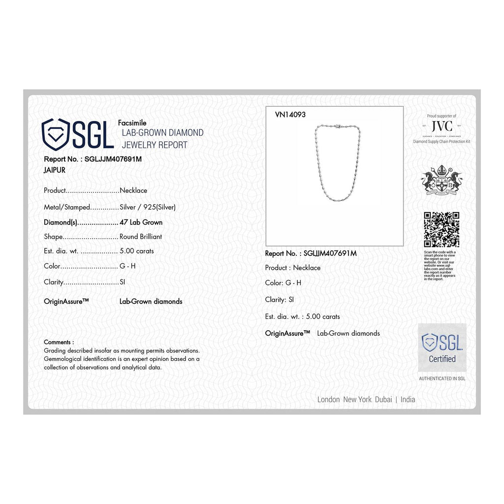 Lucy Q - SGL Certified Lab Grown Diamond (SI/G-H) Station Necklace (Size - 20) in Rhodium Overlay Sterling Silver 5.00 Ct, Silver Wt. 22.00 Gms_8708127_4