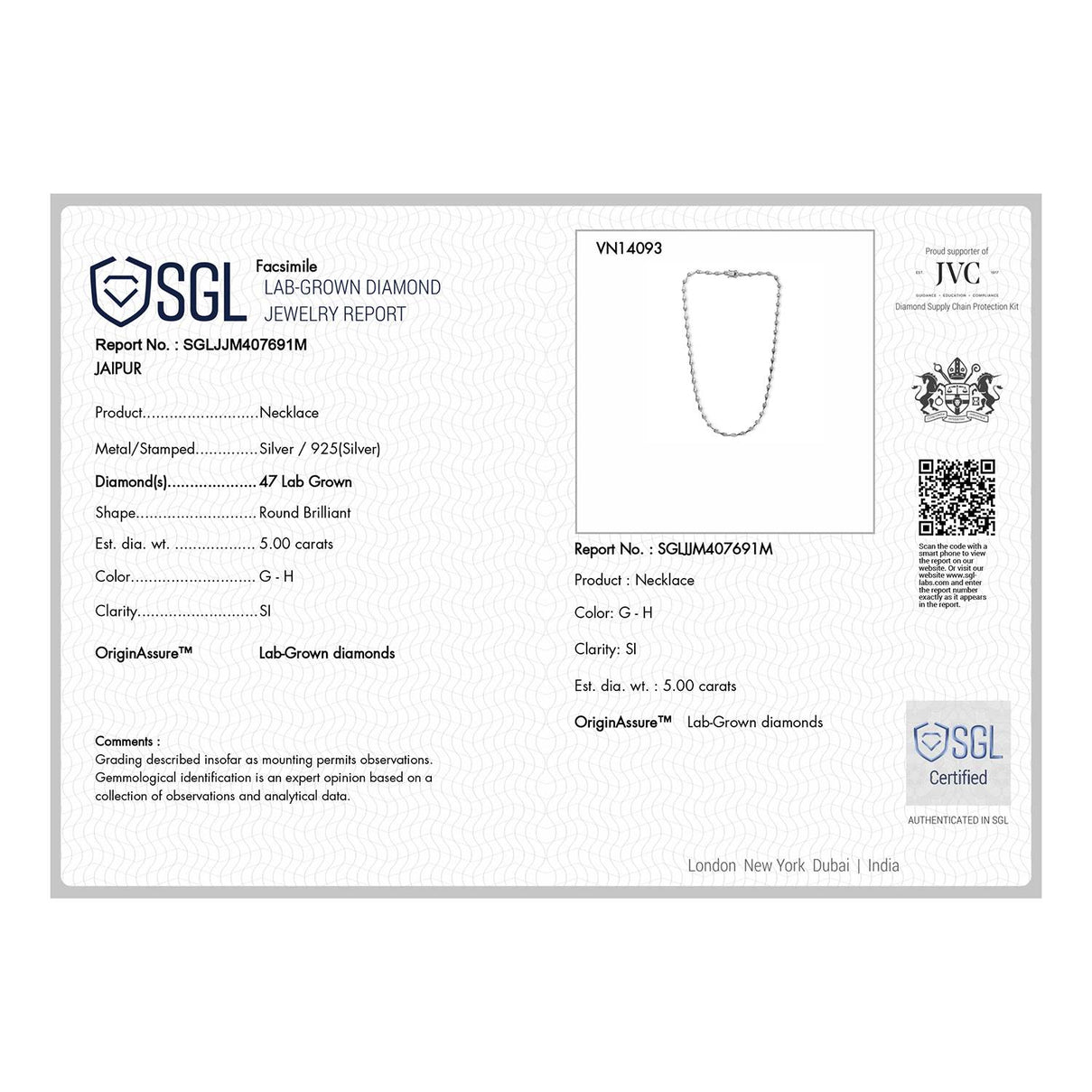 Lucy Q - SGL Certified Lab Grown Diamond (SI-G-H) Station Necklace (Size - 20) in Rhodium Overlay Sterling Silver 5.00 Ct, Silver Wt. 22.00 Gms 8708127 4