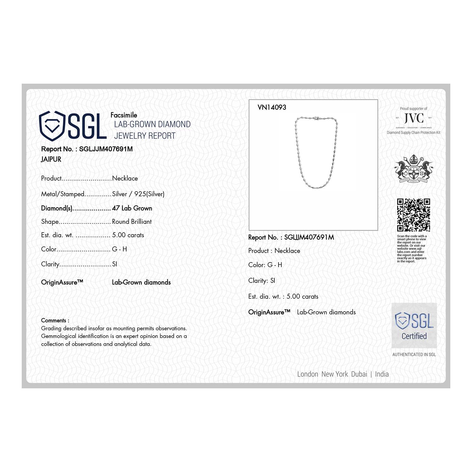 Lucy Q - SGL Certified Lab Grown Diamond (SI-G-H) Station Necklace (Size - 20) in Rhodium Overlay Sterling Silver 5.00 Ct, Silver Wt. 22.00 Gms 8708127 4