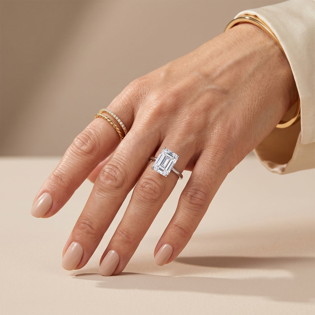 Luxuriant - 14K White Gold IGI Certified VS/G Lab Grown Diamond Emerald Cut Solitaire Ring 5.00 Ct. 8708157 3