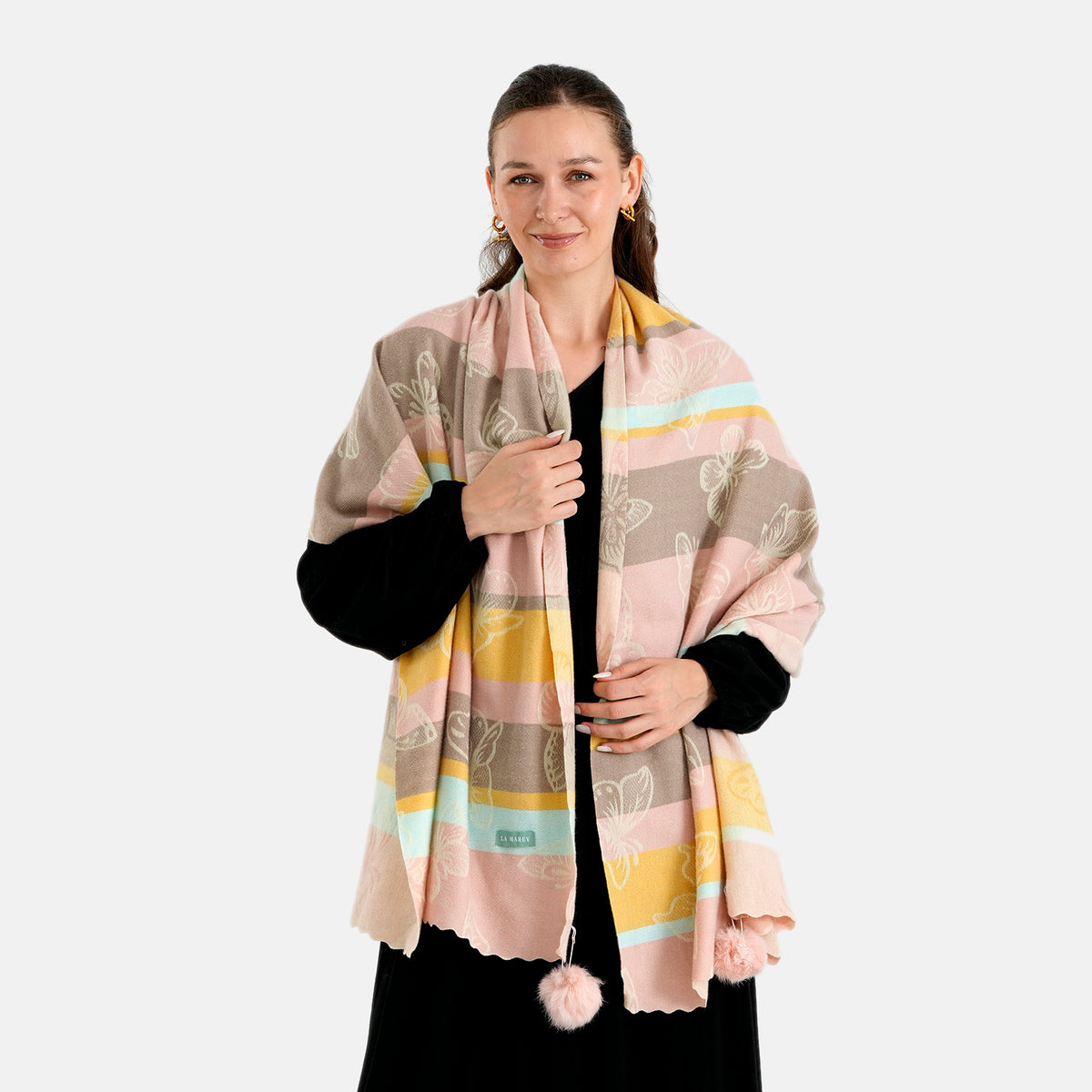 La Marey Signature Printed Scarf (Size - One Size) - Pink Yellow 8708225 1