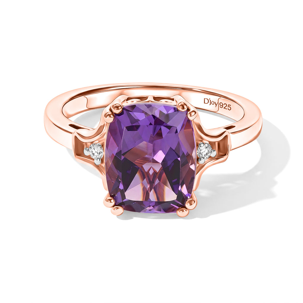D'Joy Rose De France Amethyst, White Zircon Solitaire Ring in Rose GoldSterling Silver  2.910  Ct._8708700