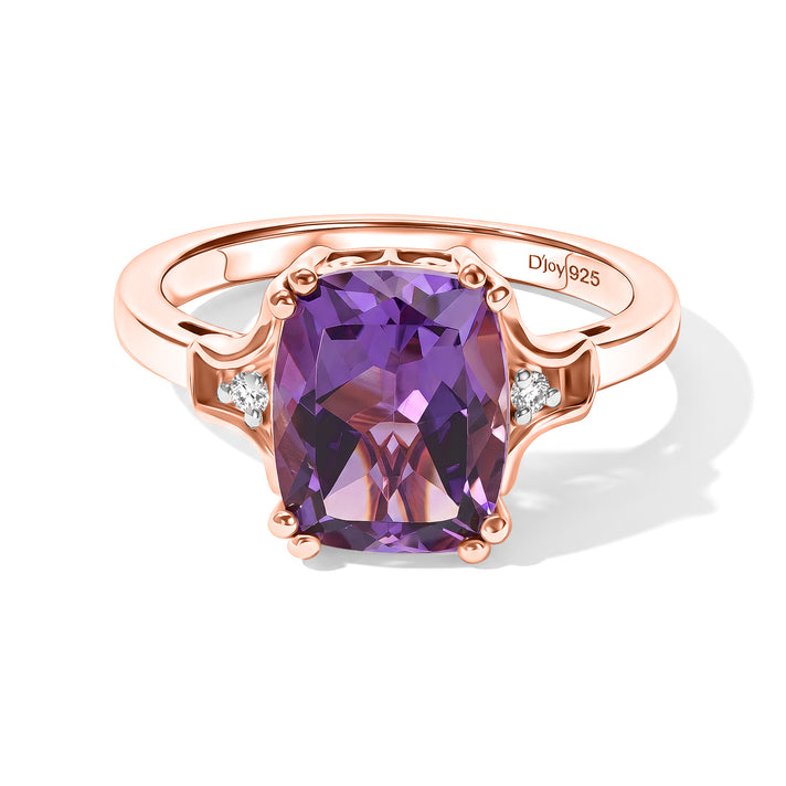 D'Joy - AAA Rose De France Amethyst &amp; White Zircon Trilogy Ring in Rose Gold Plated Sterling Silver 2.90 Ct. 8708700 1