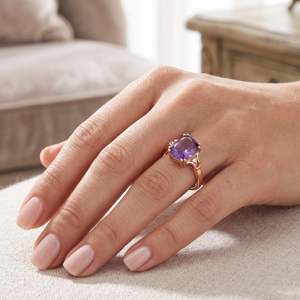 D'Joy Rose De France Amethyst, White Zircon Solitaire Ring in Rose GoldSterling Silver  2.910  Ct._8708700_1