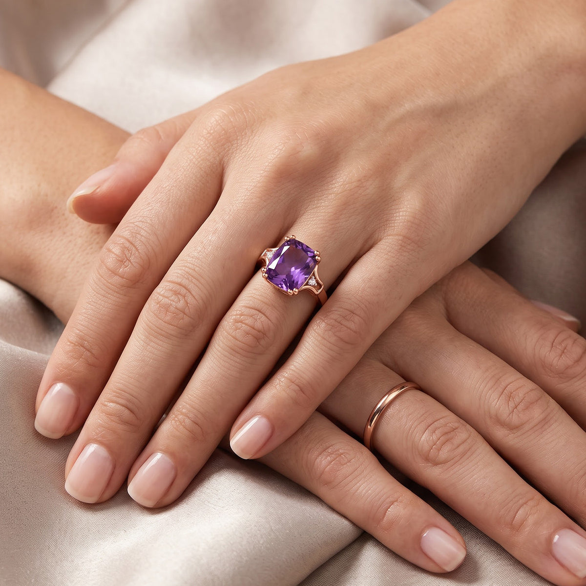 D'Joy Rose De France Amethyst, White Zircon Solitaire Ring in Rose GoldSterling Silver  2.910  Ct. 8708700 2