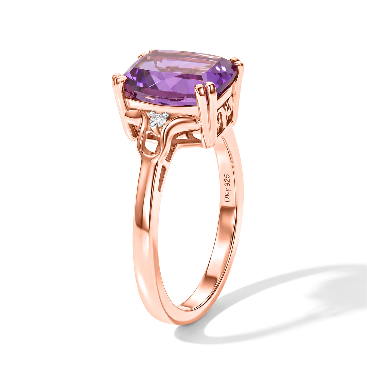 D'Joy Rose De France Amethyst, White Zircon Solitaire Ring in Rose GoldSterling Silver  2.910  Ct. 8708700 3
