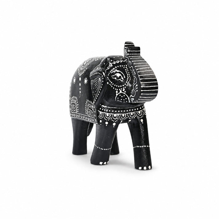 Mango Wood Hand painted Wooden Elephant Decorative Figurine (20cm) - Black &amp; White 8708859 1