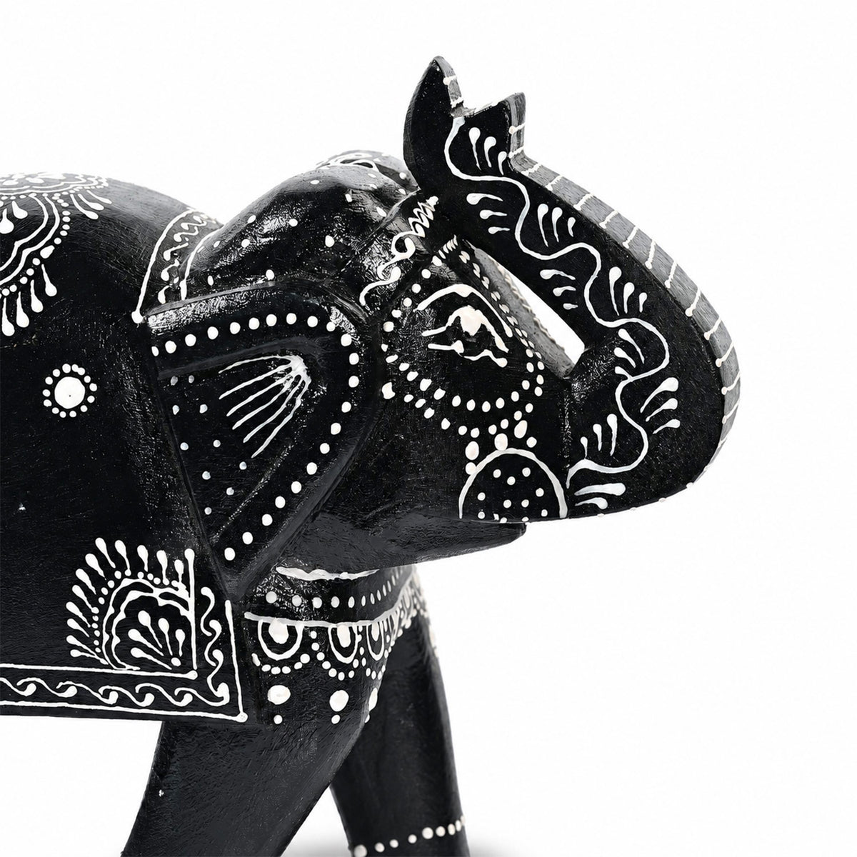 Mango Wood Hand painted Wooden Elephant Decorative Figurine (20cm) - Black &amp; White 8708859 7