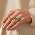 Luxuriant - Lab Grown Columbian Emerald & Lab Grown Diamond (SI/G-H) Halo Ring in 18K Vermeil Yellow Gold Plated Sterling Silver 3.05 Ct._8708988_2