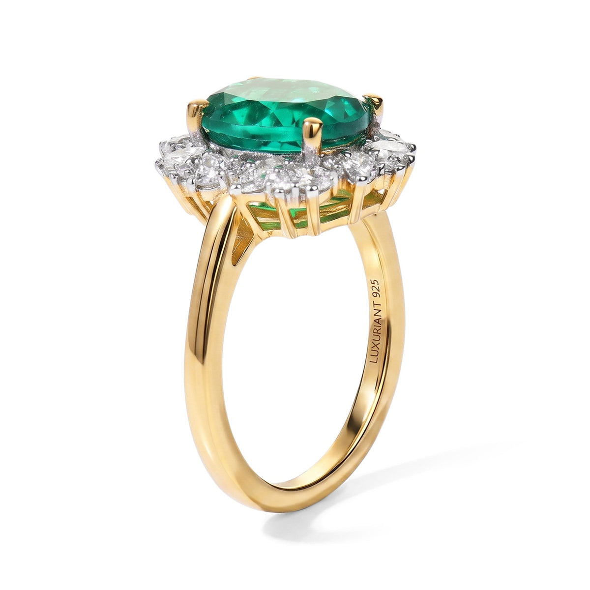 Lab Grown Columbian Emerald (2.40 Cts) &amp; Lab Grown Diamond  (SI/G-H) Halo Ring in 18K Vermeil Yellow Gold Plated Sterling Silver 3.05 Ct. 8708988 4