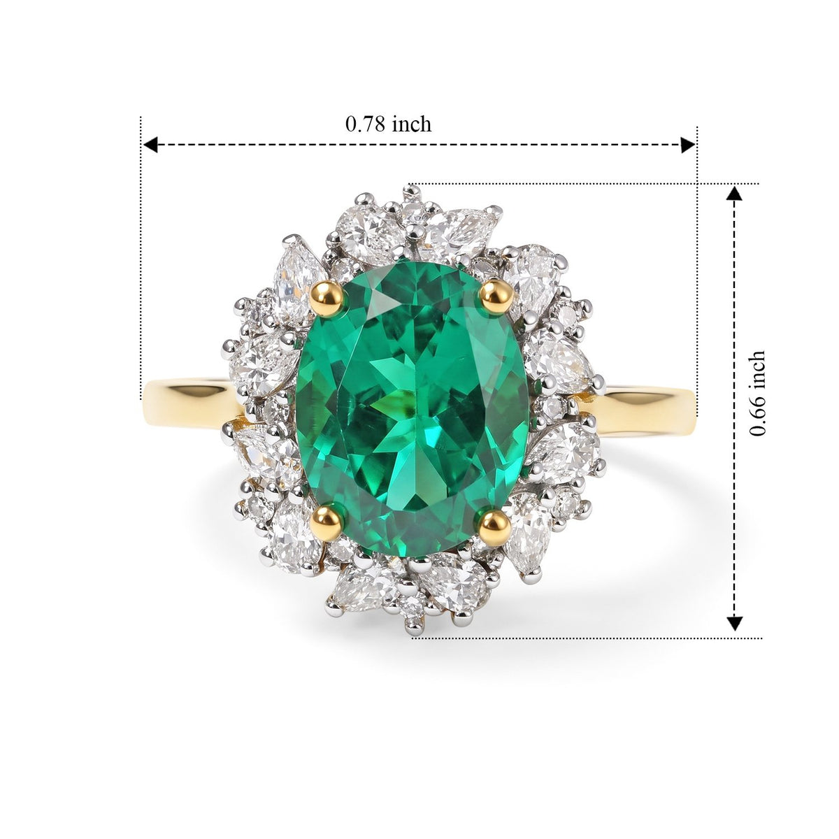 Lab Grown Columbian Emerald (2.40 Cts) &amp; Lab Grown Diamond  (SI/G-H) Halo Ring in 18K Vermeil Yellow Gold Plated Sterling Silver 3.05 Ct. 8708988 6