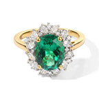 Luxuriant - Lab Grown Columbian Emerald & Lab Grown Diamond (SI/G-H) Halo Ring in 18K Vermeil Yellow Gold Plated Sterling Silver 3.05 Ct._8709000