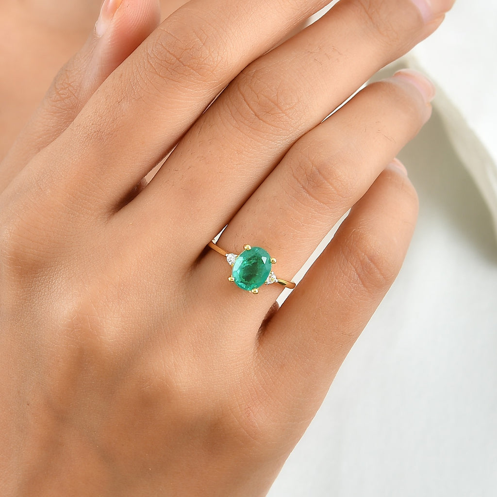 D'Joy - Colombina Colour Emeraldine Quartz & White Zircon Ring in Yellow Gold Plated Sterling Silver 2.43 Ct._8709203_1