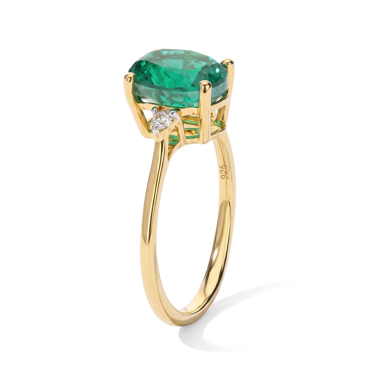 D'Joy - Colombian Colour Emeraldine Quartz &amp; White Zircon Trilogy Ring in Yellow Gold Plated Sterling Silver 2.43 Ct. V32640778 3