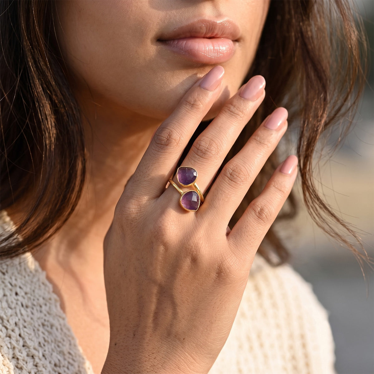 Purple Amethyst Elegant Adjustable Bypass Ring in Gold Tone 6.70 Ct. 8709225 1