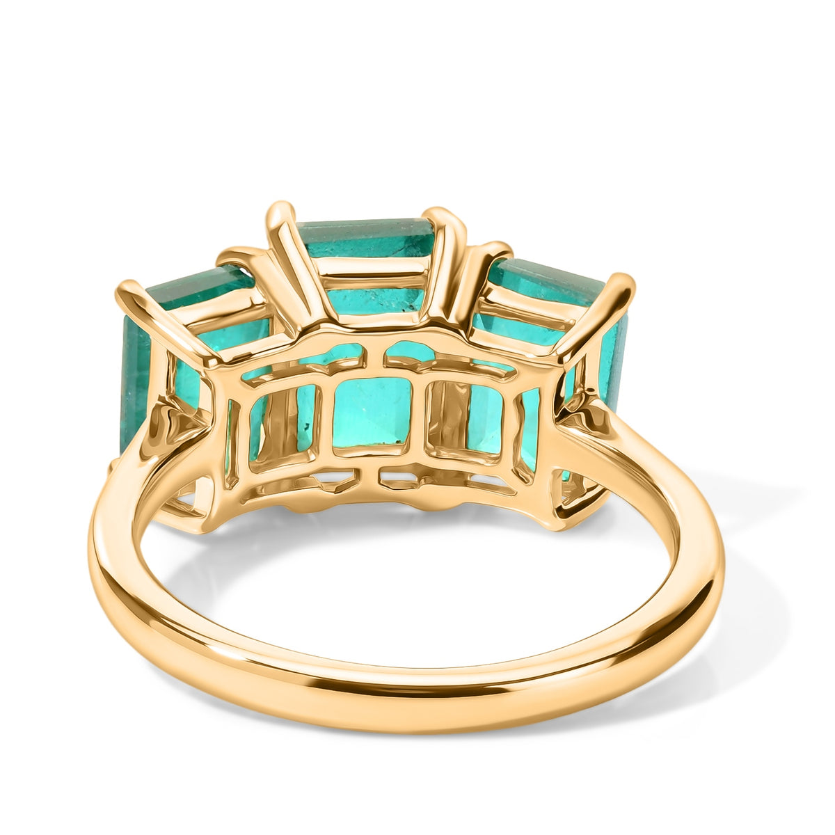 D'Joy - Colombian Colour Emeraldine Quartz Trilogy Ring in Yellow Gold Plated Sterling Silver 3.57 Ct. V32638531 4