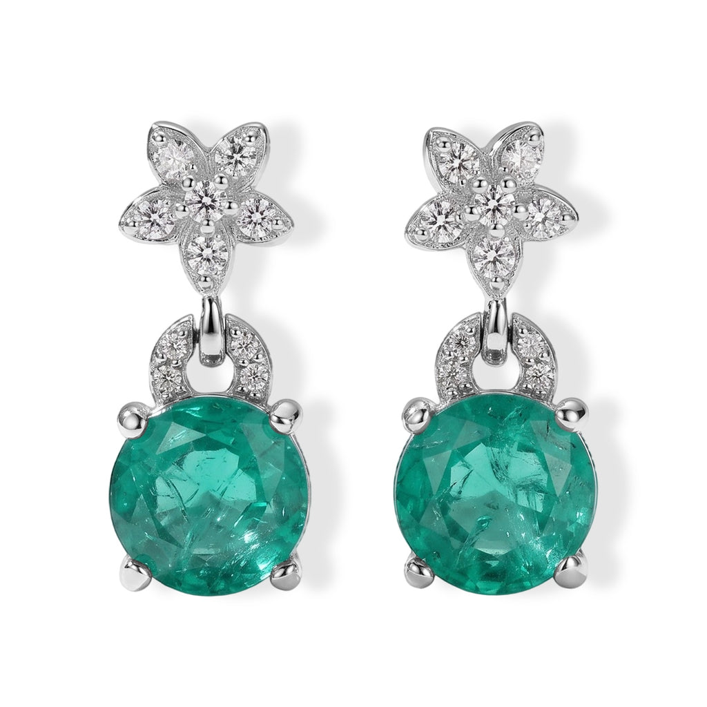 D'Joy - Colombina Colour Emeraldine Quartz & White Zircon Dangling Earring with Push Back in Platinum Overlay Sterling Silver 3.78 Ct._8709318