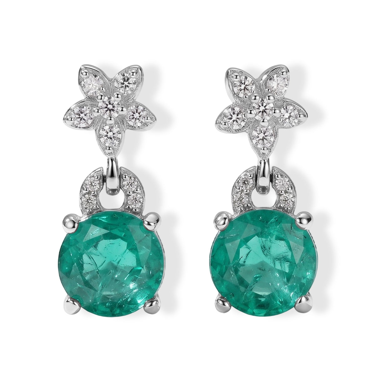 D'Joy - Colombian Colour Emeraldine Quartz &amp; White Zircon Dangling Earring with Push Back in Platinum Overlay Sterling Silver 3.78 Ct. V32666490 0