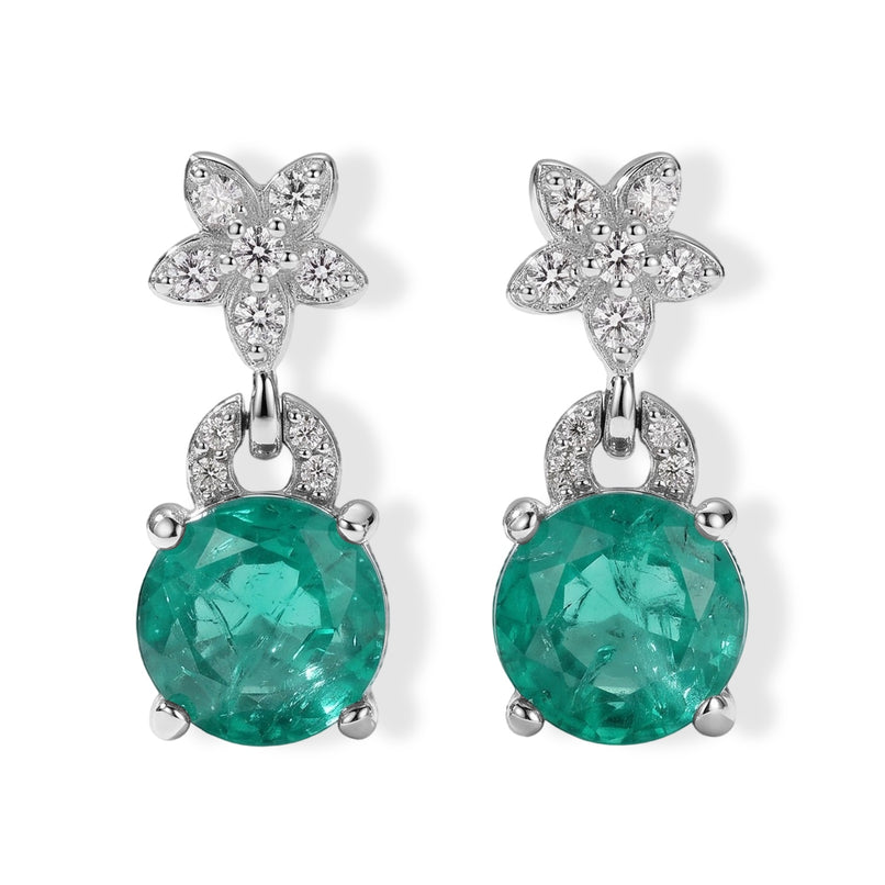 D'Joy - Colombina Colour Emeraldine Quartz & White Zircon Dangling Earring with Push Back in Platinum Overlay Sterling Silver 3.78 Ct._8709318