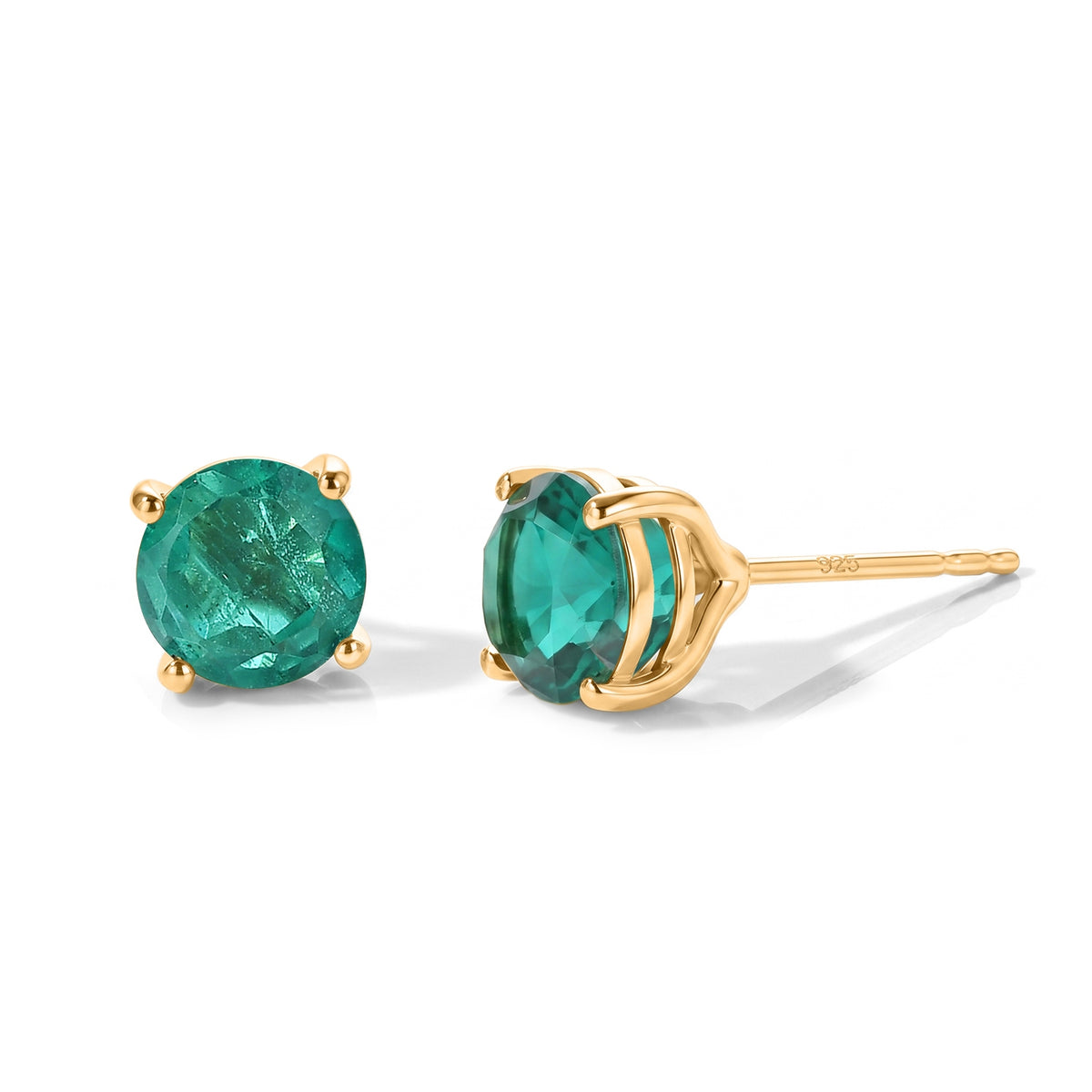 D'Joy - Colombian Colour Emeraldine Quartz Solitaire Stud Earring with Push Back in Yellow Gold Plated Sterling Silver 3.53 Ct. V32641839 0