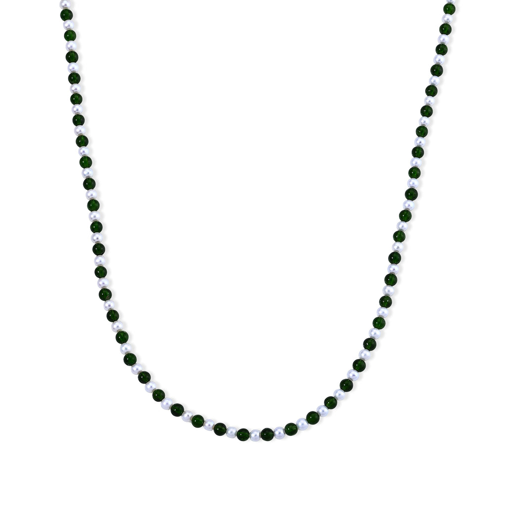 D'Joy Natural Chrome Diopside, Chinese Akoya Pearl Beads Necklace Sterling Silver  90.000  Ct._8709420