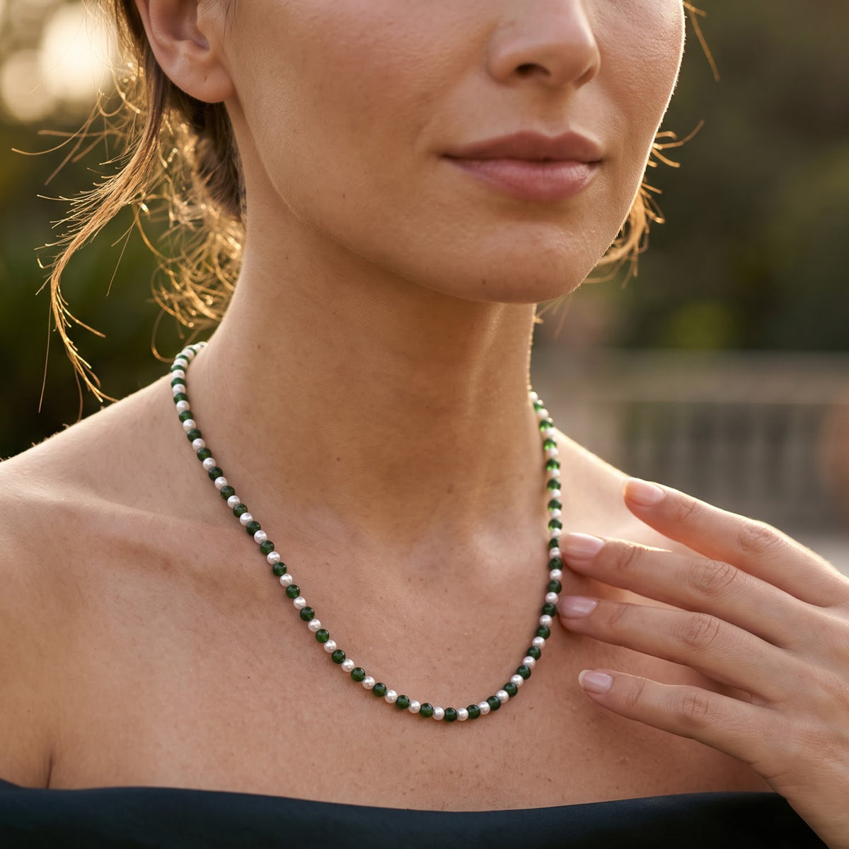 D'Joy - Natural Chrome Diopside &amp; Chinese Akoya Pearl Adjustable Beads Necklace (Size - 20-2 Ext) in Yellow Gold Plated Sterling Silver 90.00 Ct. 8709420 2