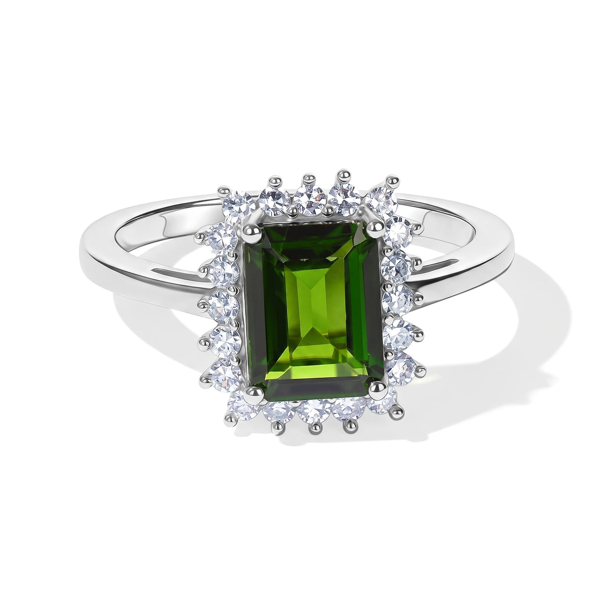 Luxuriant - Natural Chrome Diopside &amp; Lab Grown Diamond (SI-G-H) Halo Ring in Rhodium Overlay Sterling Silver 1.82 Ct. 8709905 0