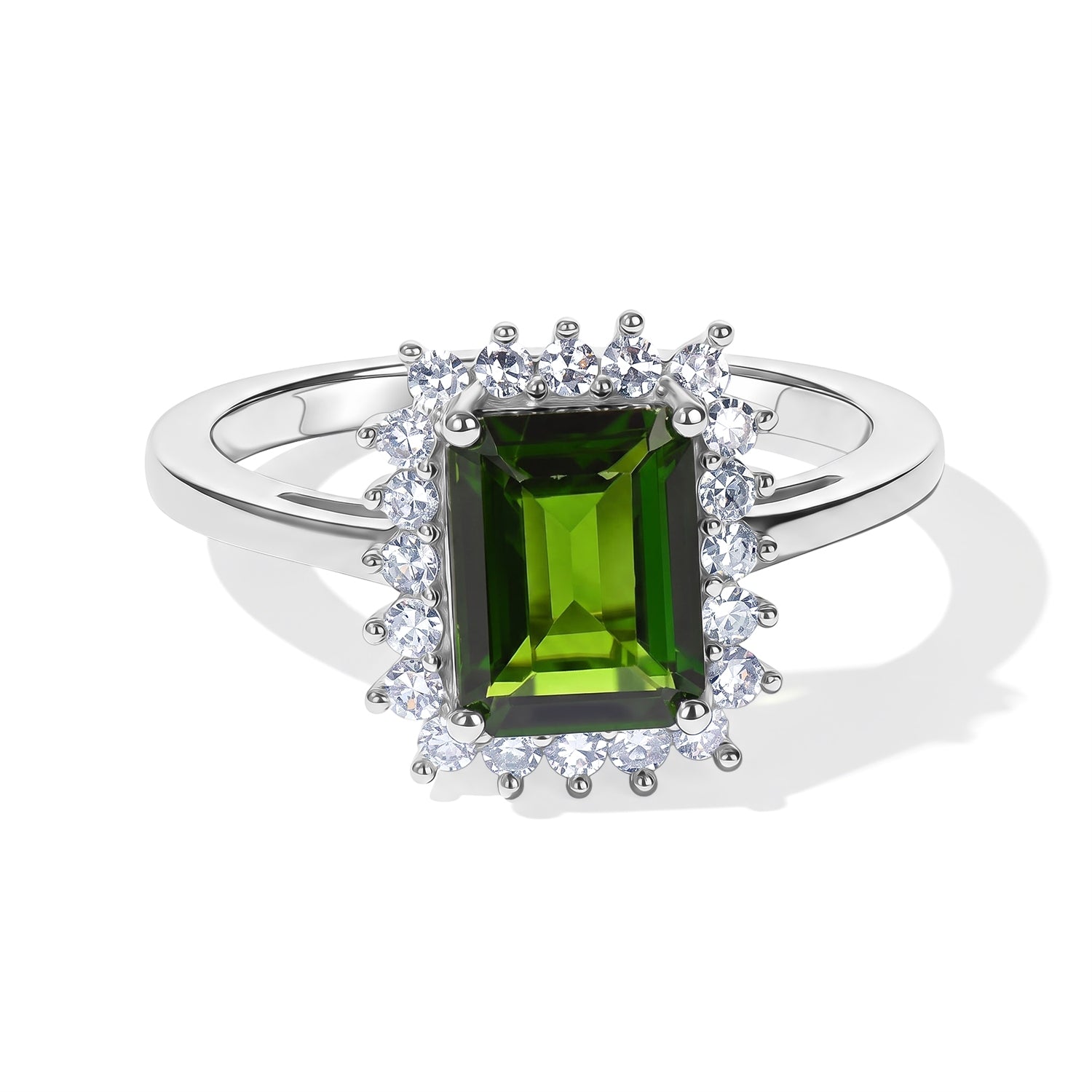 Luxuriant - Natural Chrome Diopside &amp; Lab Grown Diamond (SI-G-H) Halo Ring in Rhodium Overlay Sterling Silver 1.82 Ct. 8709905 0