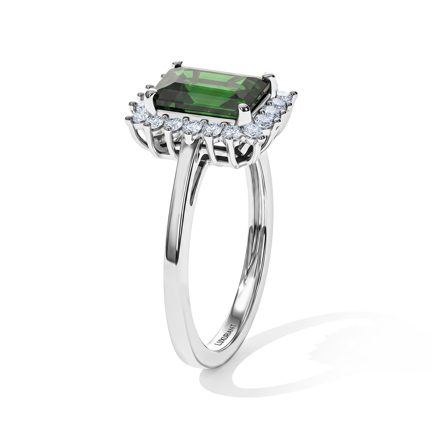 Luxuriant - Natural Chrome Diopside &amp; Lab Grown Diamond (SI-G-H) Halo Ring in Rhodium Overlay Sterling Silver 1.82 Ct. 8709905 4