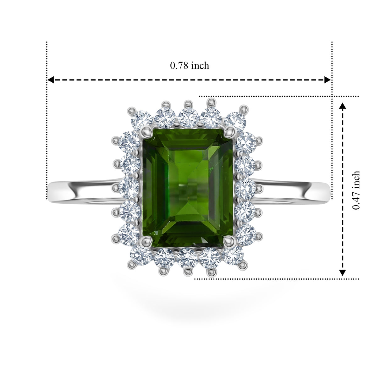 Luxuriant - Natural Chrome Diopside &amp; Lab Grown Diamond (SI-G-H) Halo Ring in Rhodium Overlay Sterling Silver 1.82 Ct. 8709905 6