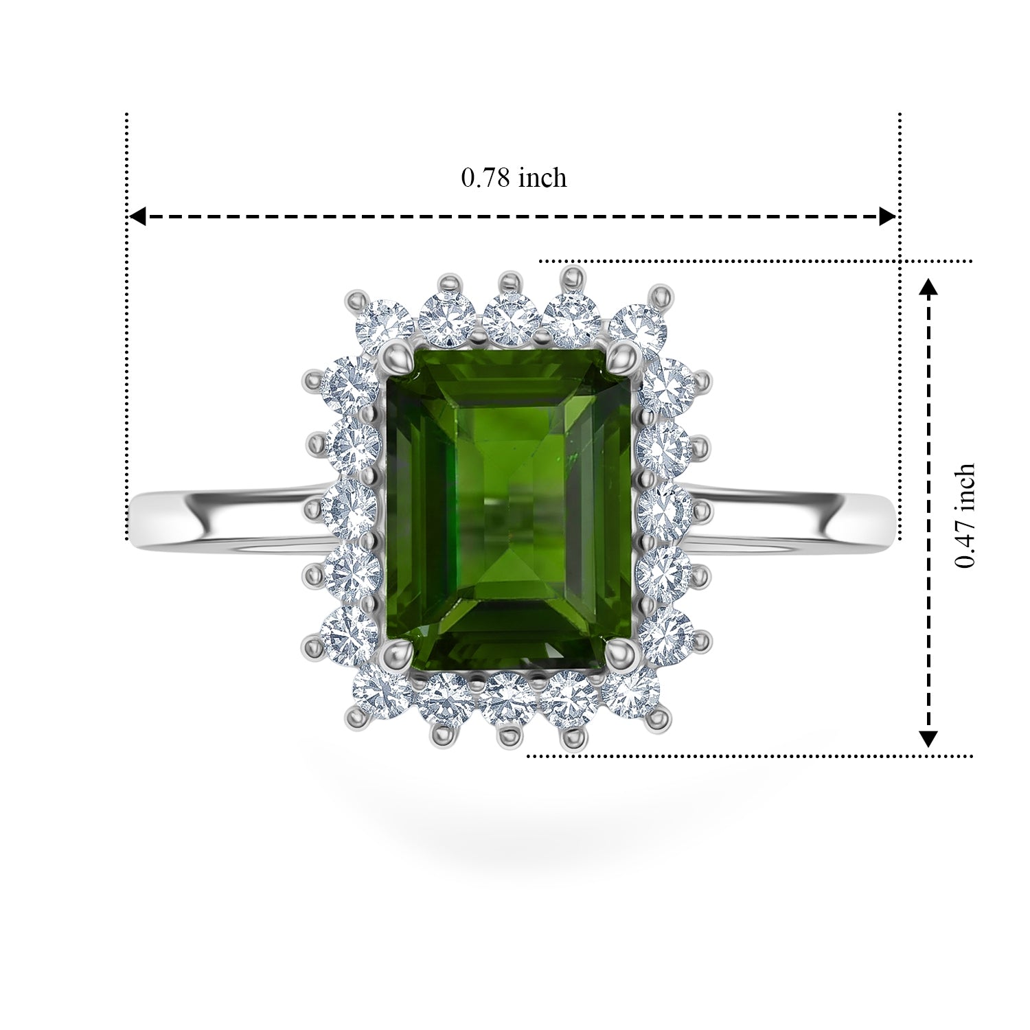 Luxuriant - Natural Chrome Diopside &amp; Lab Grown Diamond (SI-G-H) Halo Ring in Rhodium Overlay Sterling Silver 1.82 Ct. 8709905 6