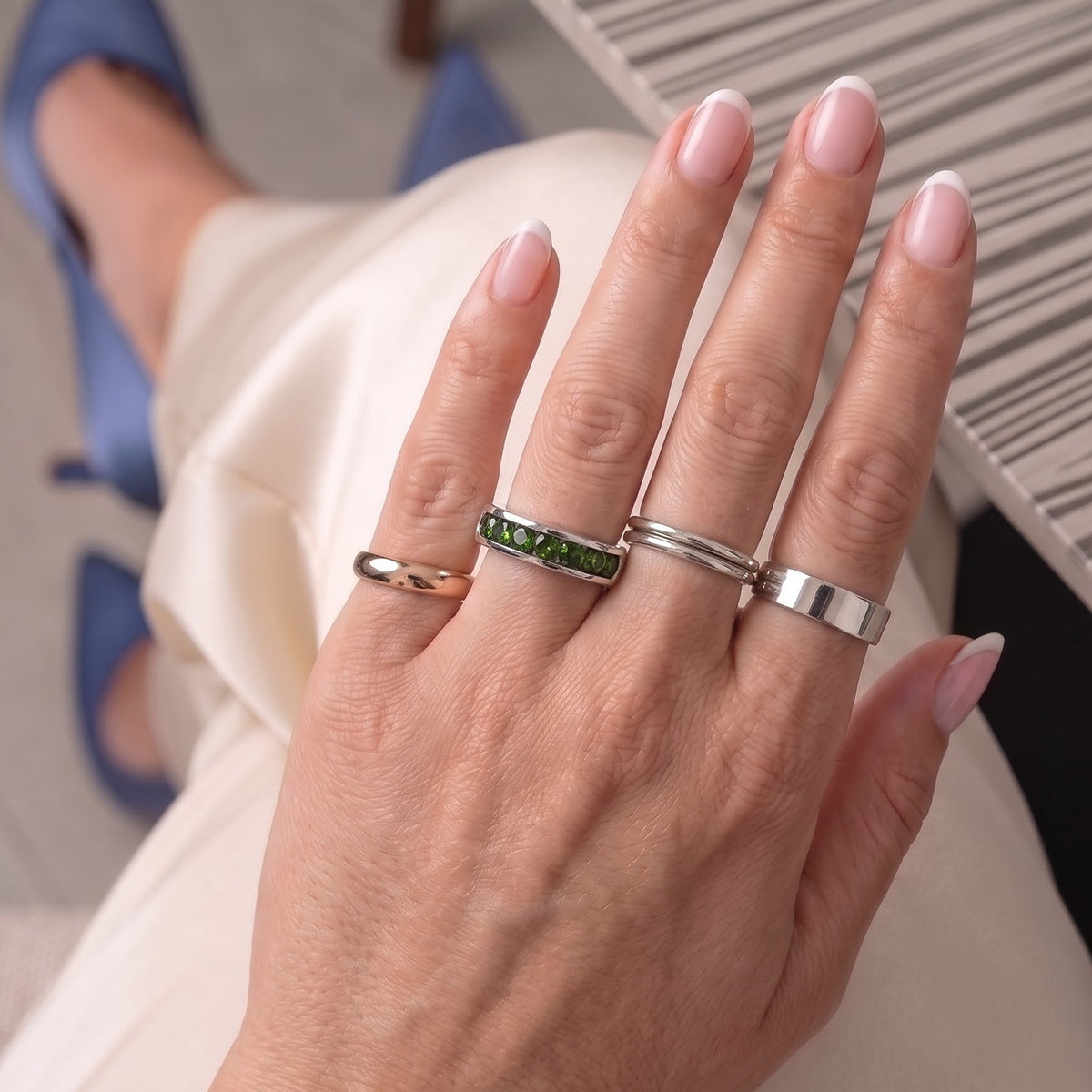 D'Joy - Natural Chrome Diopside 7 Stone Band Ring in Platinum Overlay Sterling Silver 1.45 Ct. 8709936 3