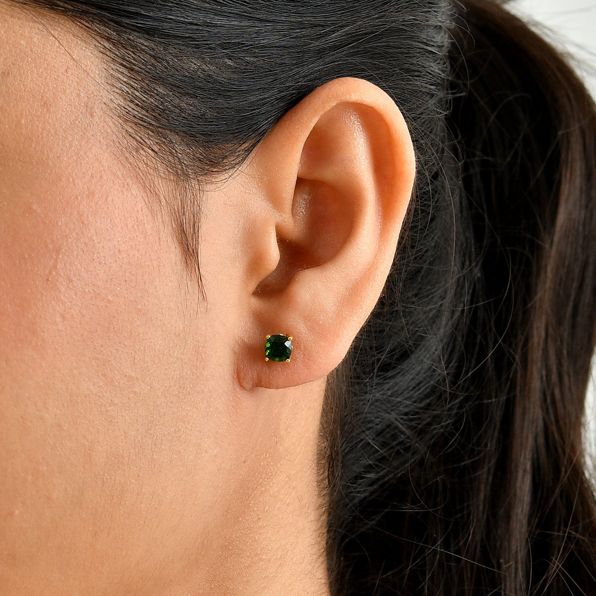 D'Joy - Natural Chrome Diopside Solitaire Stud Push Post Earring in Yellow Gold Plated Sterling Silver 1.32 Ct. 8709978 2