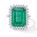 D'Joy - Colombian Colour Emeraldine Quartz & White Zircon Ring in Rhodium Overlay Sterling Silver 14.30 Ct._8710080