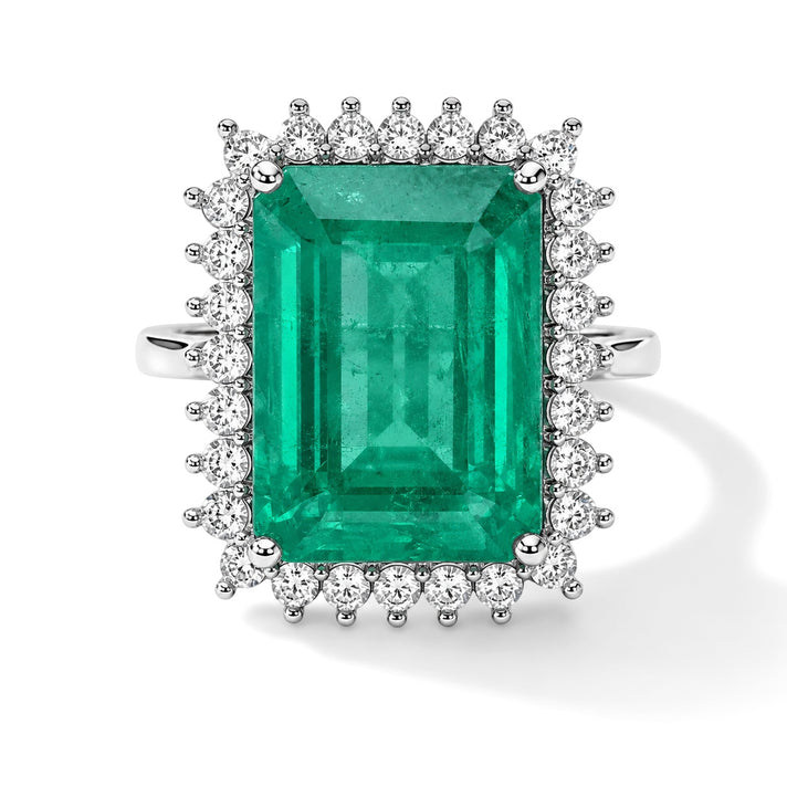 D'Joy - Colombian Colour Emeraldine Quartz &amp; White Zircon Halo Ring in Rhodium Overlay Sterling Silver 14.30 Ct. 8710080 1