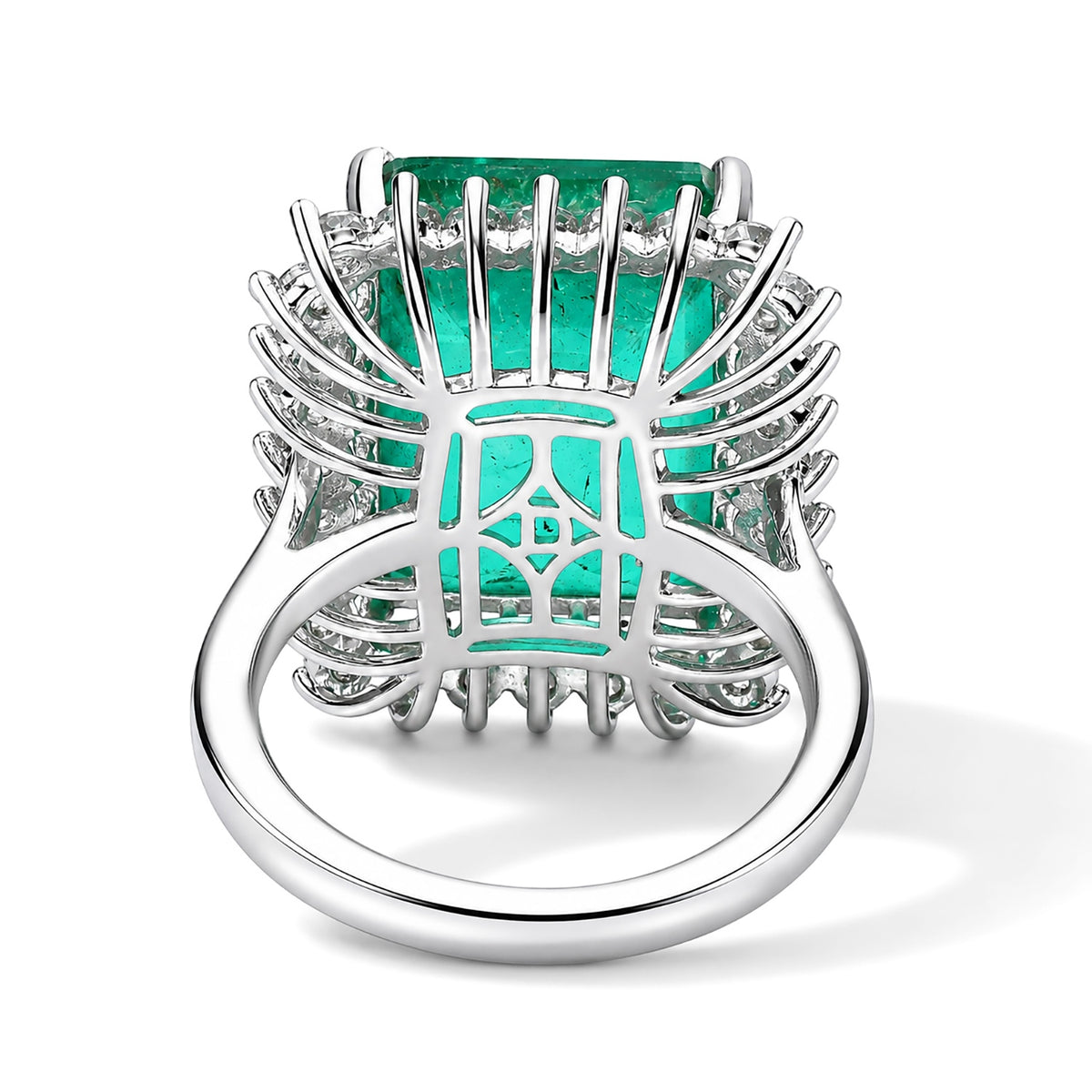 D'Joy - Colombian Colour Emeraldine Quartz &amp; White Zircon Halo Ring in Rhodium Overlay Sterling Silver 14.30 Ct. 8710080 4