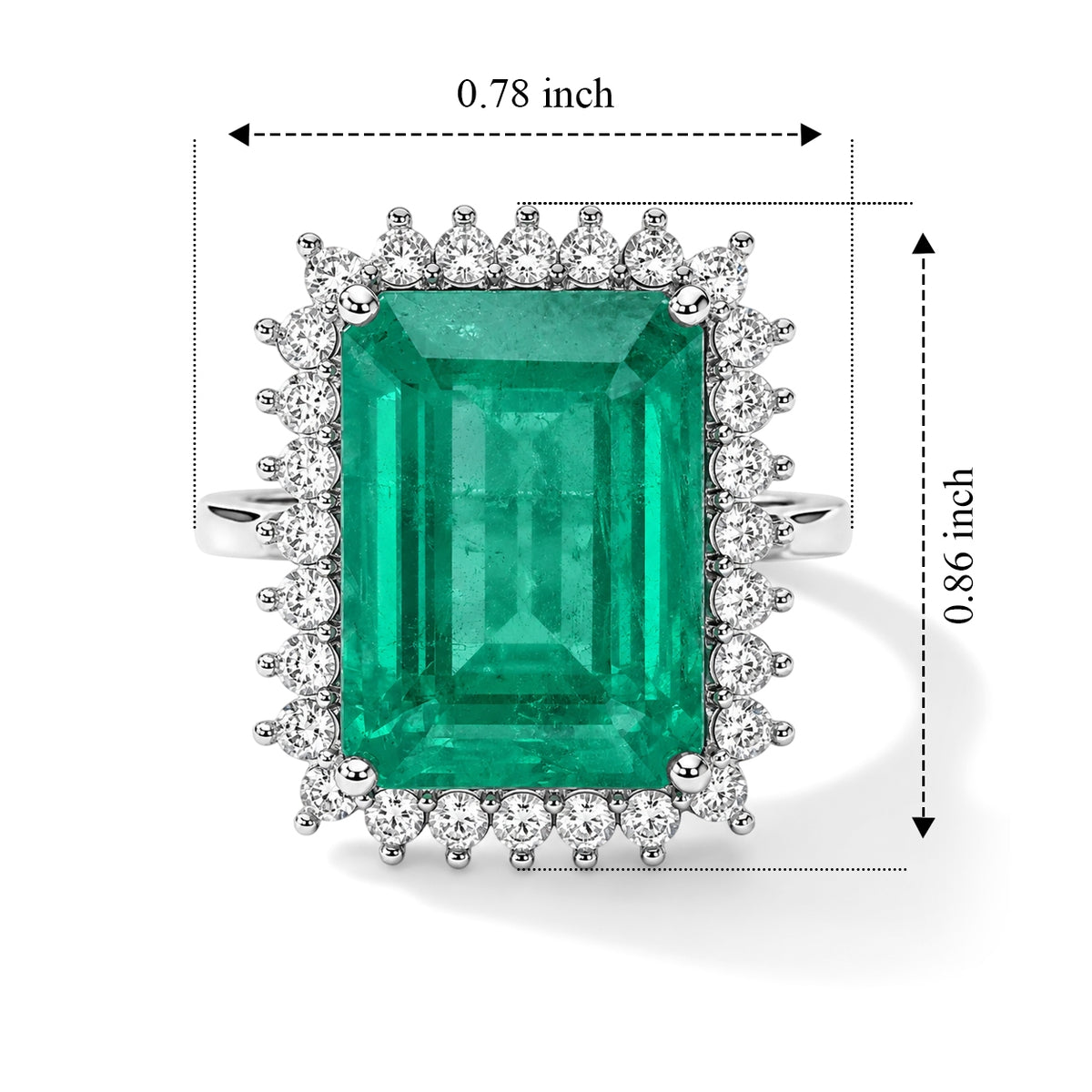 D'Joy - Colombian Colour Emeraldine Quartz &amp; White Zircon Halo Ring in Rhodium Overlay Sterling Silver 14.30 Ct. 8710080 5