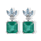 D'Joy - Colombian Colour Emeraldine Quartz, Swiss Blue Topaz & Moissanite Earring with Push Back in Platinum Overlay Sterling Silver 4.10 Ct._8710092