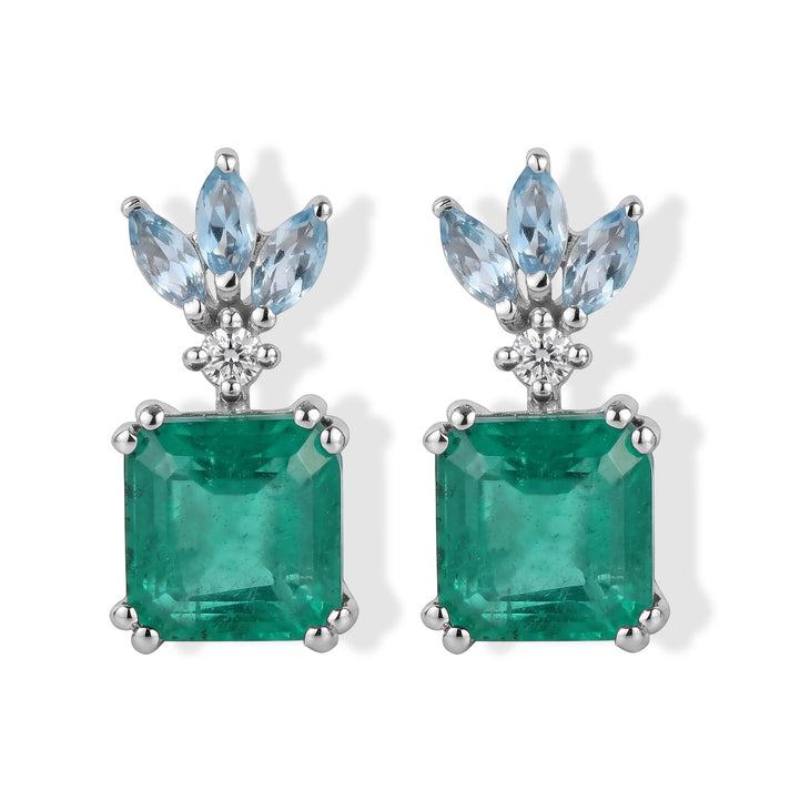 D'Joy - Colombian Colour Emeraldine Quartz, Swiss Blue Topaz &amp; Moissanite Earring with Push Back in Platinum Overlay Sterling Silver 4.10 Ct. 8710092 1