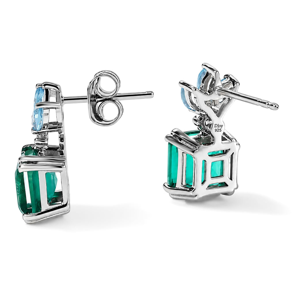 D'Joy - Colombian Colour Emeraldine Quartz, Swiss Blue Topaz & Moissanite Earring with Push Back in Platinum Overlay Sterling Silver 4.10 Ct._8710092_2