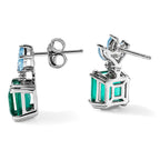 D'Joy - Colombian Colour Emeraldine Quartz, Swiss Blue Topaz & Moissanite Earring with Push Back in Platinum Overlay Sterling Silver 4.10 Ct._8710092_2