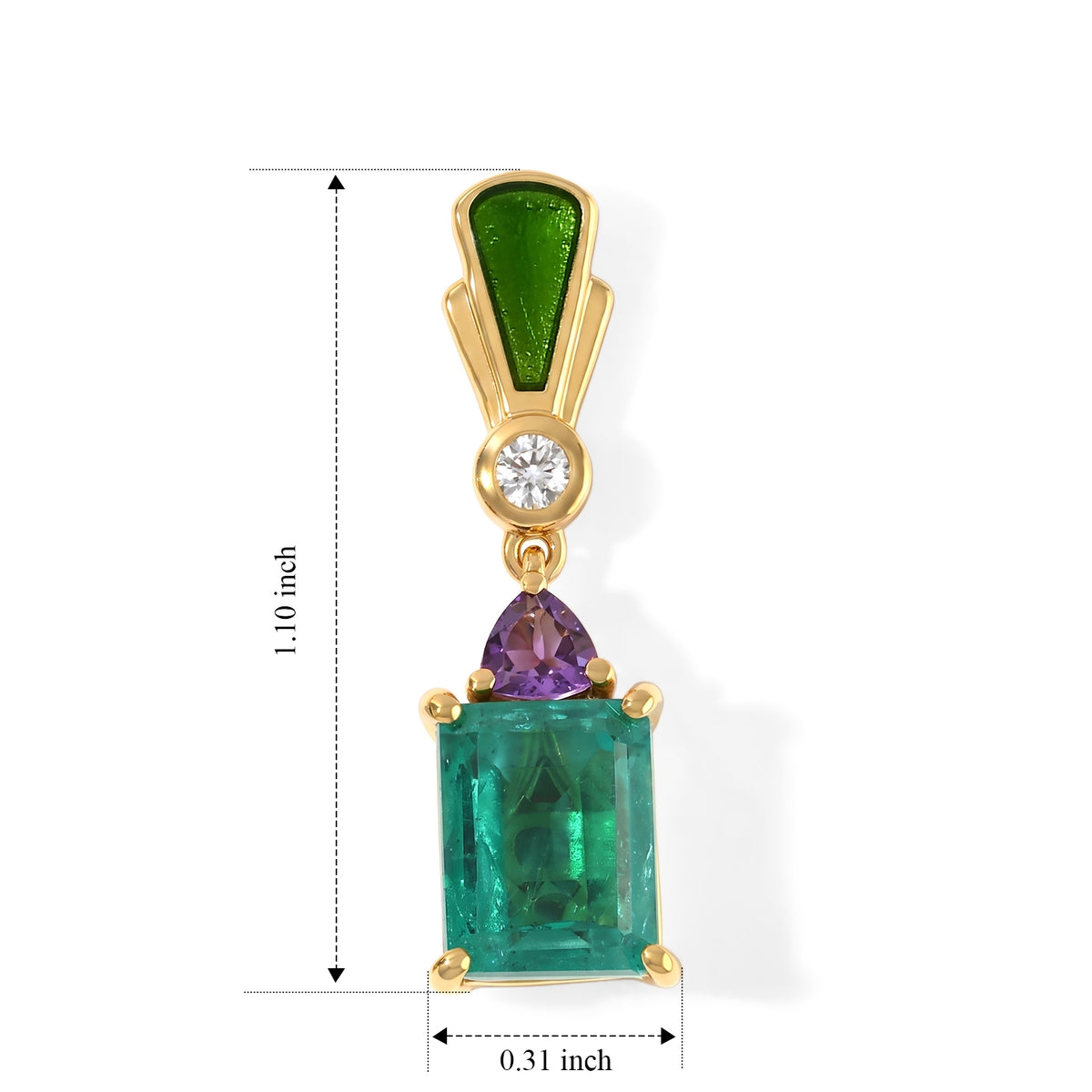 D'Joy - Colombian Colour Emeraldine Quartz, White Zircon &amp; African Amethyst Dangling Earring with Push Post in Yellow Gold Plated Sterling Silver 6.35 Ct. V32638651 4